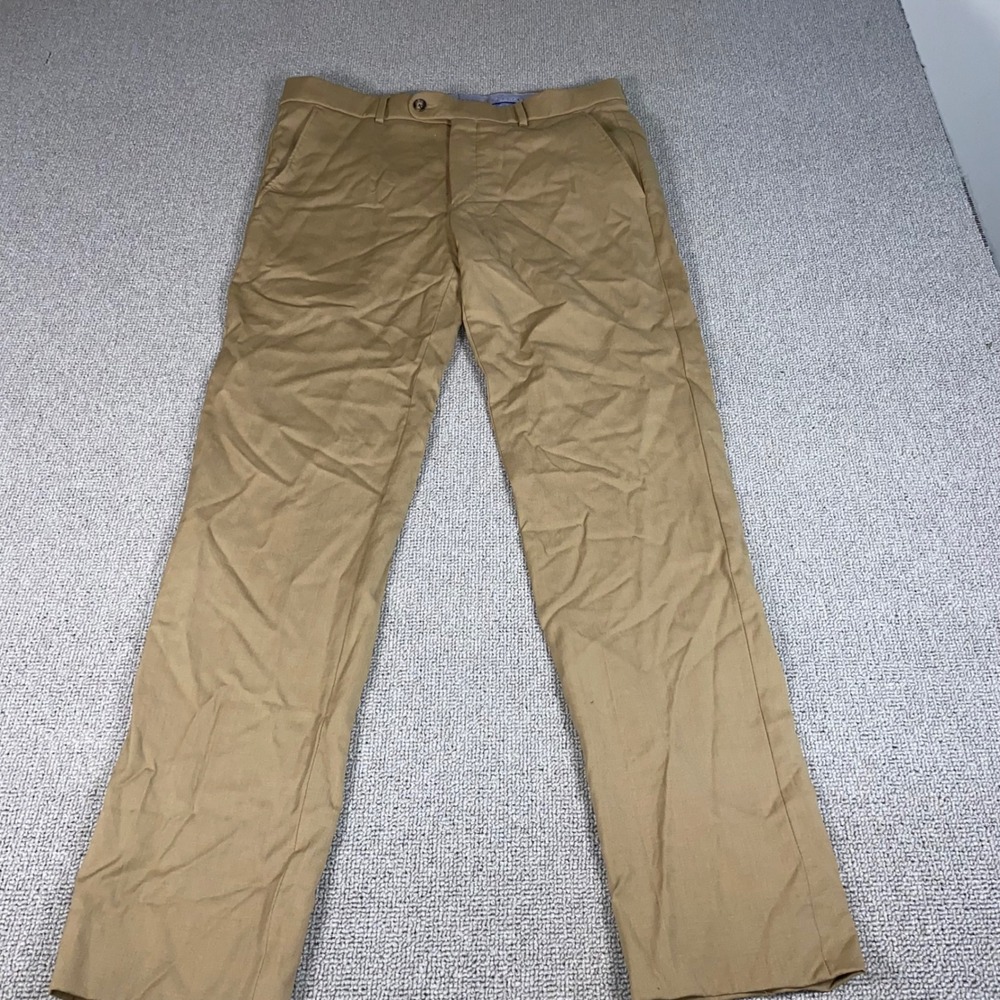 Ballin Dress Pants Mens 32 Tan Super 120s Wool Khaki Flat Front Trousers Luxury